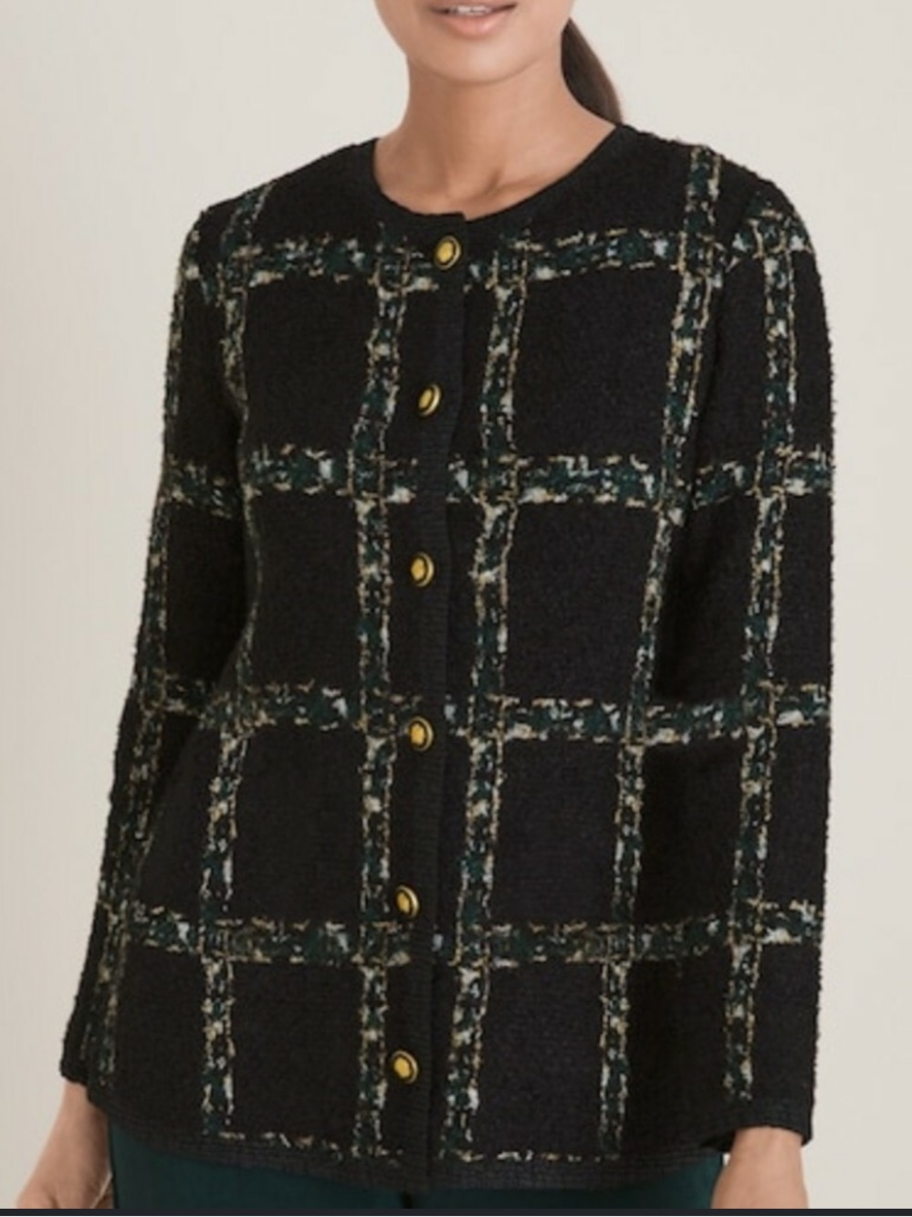 NWT Chico’s Black Windowpane Sweater Jacket - Picture 3 of 5